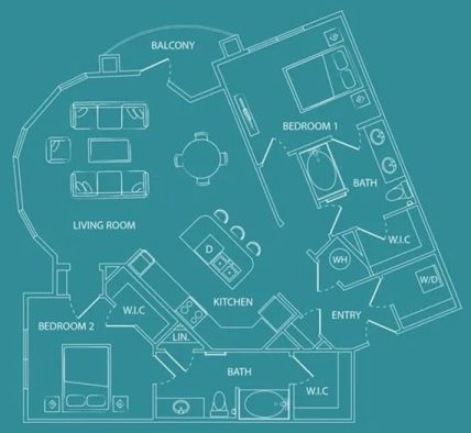 floor plan of a two bedroom apartment at The  Watson